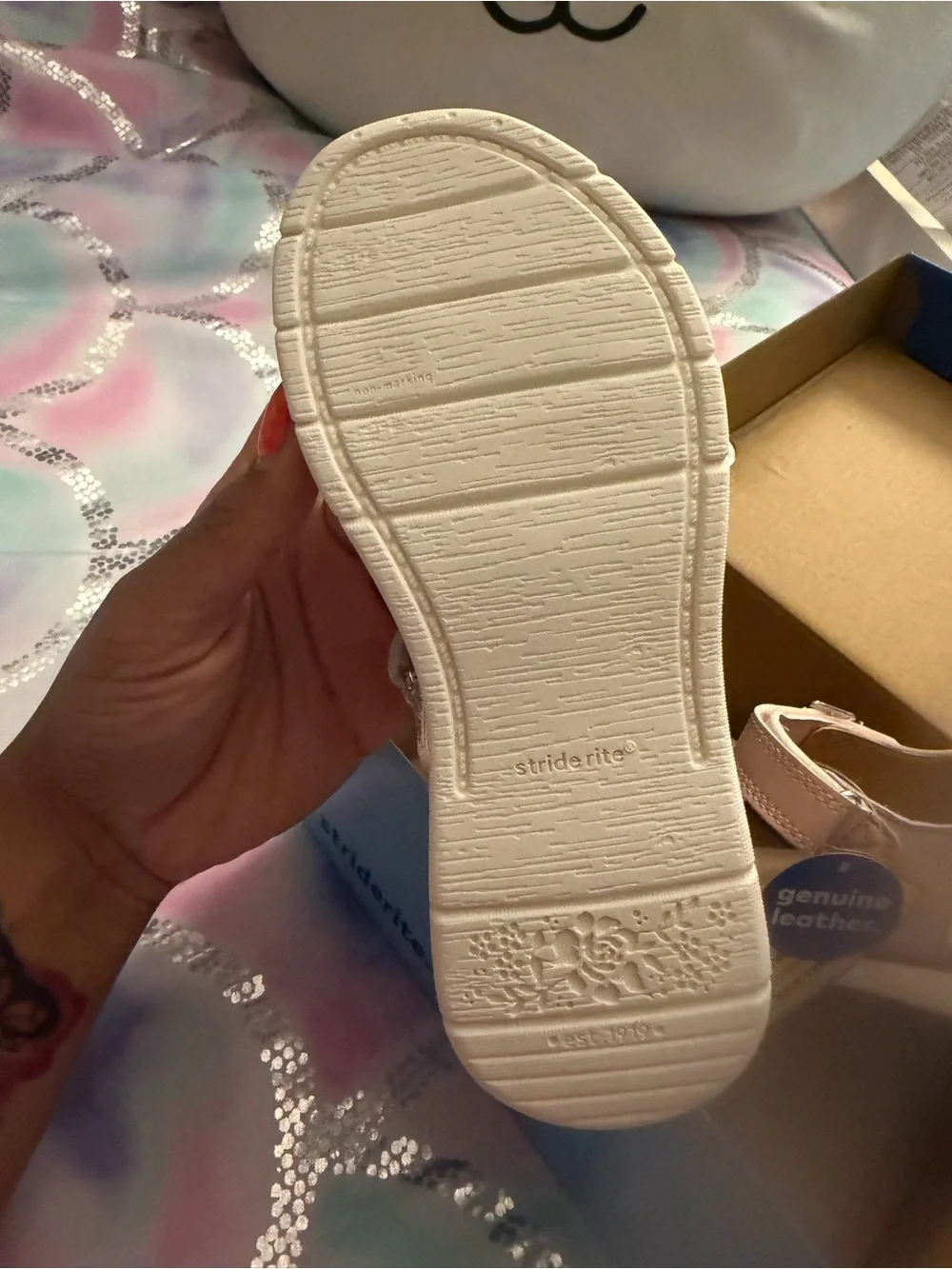 Stride Rite Girls' Light Pink Bow Adjustable Strap Sandals